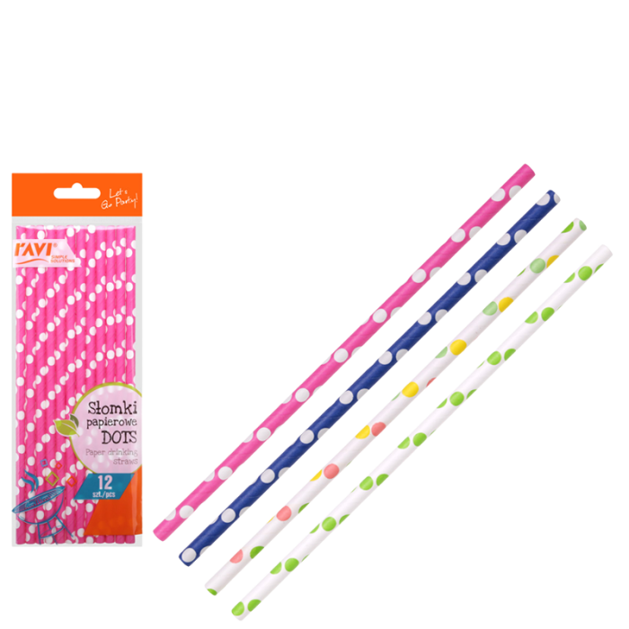 NJB Słomki papierowe DOTS 12szt 20344